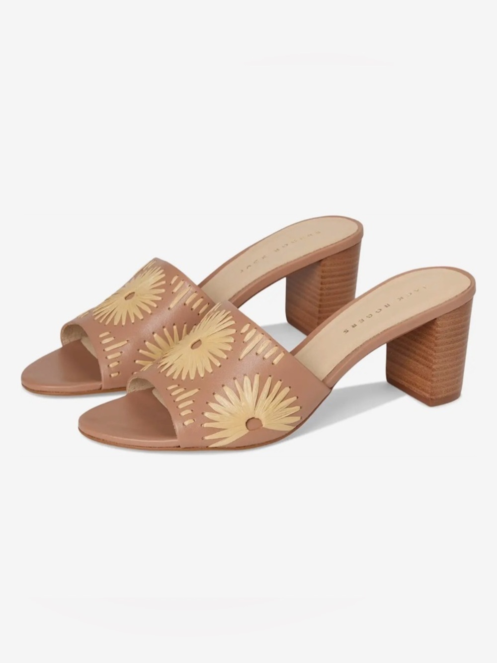 Jack Rogers Susie Nappa Leather & Raffia Block Heel Mules NIB 9.5